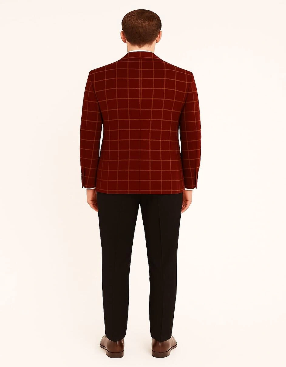 Roter Samt Blazer für Herren: Festlicher Tartan Look mit Satin Revers – Stilvoller Hingucker für jeden Anlass