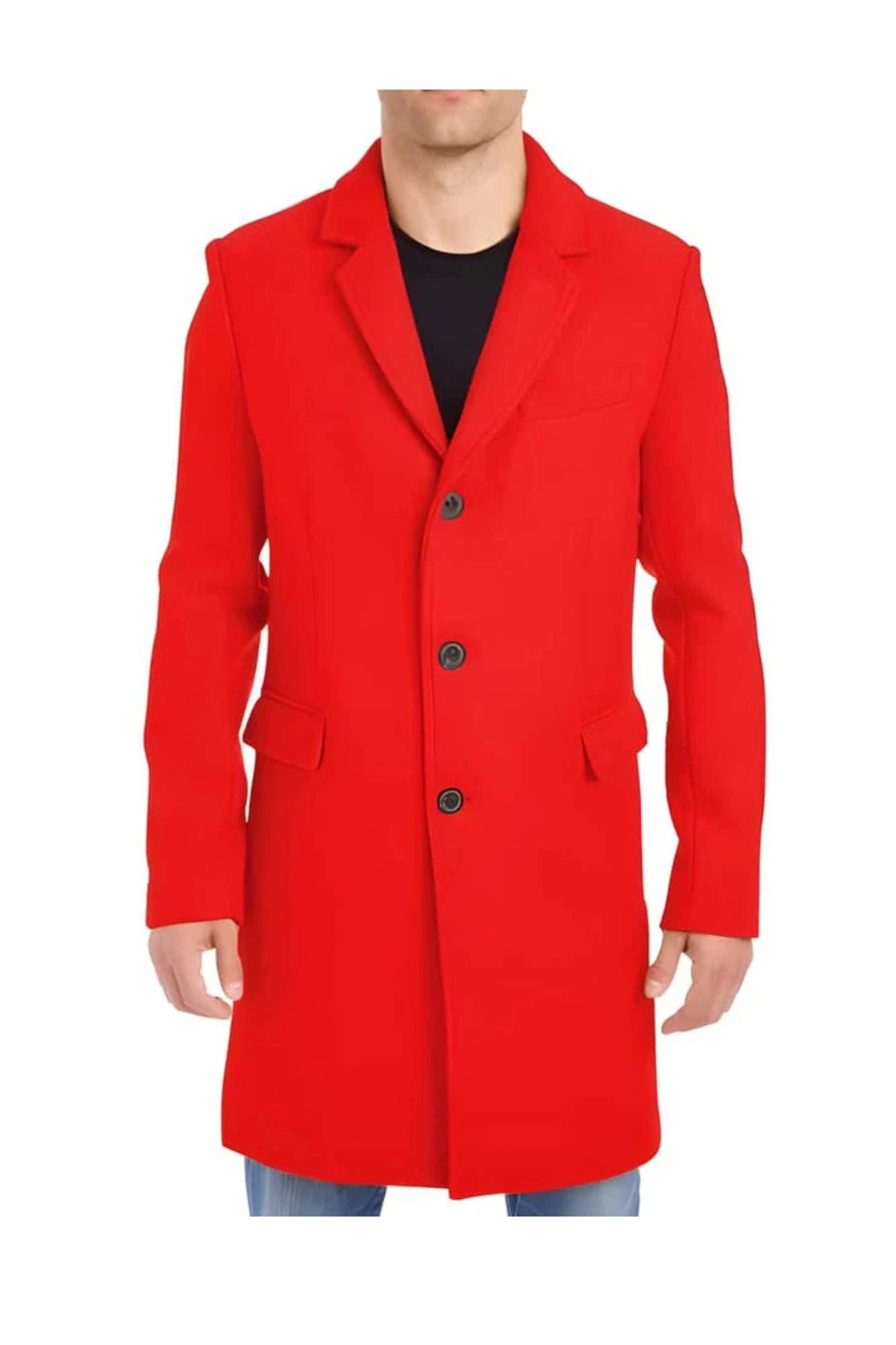 Roter Wollmantel für Herren: Stilvoller Dreiviertel-Mantel im Peacoat-Stil – Dein Winter-Must-Have!