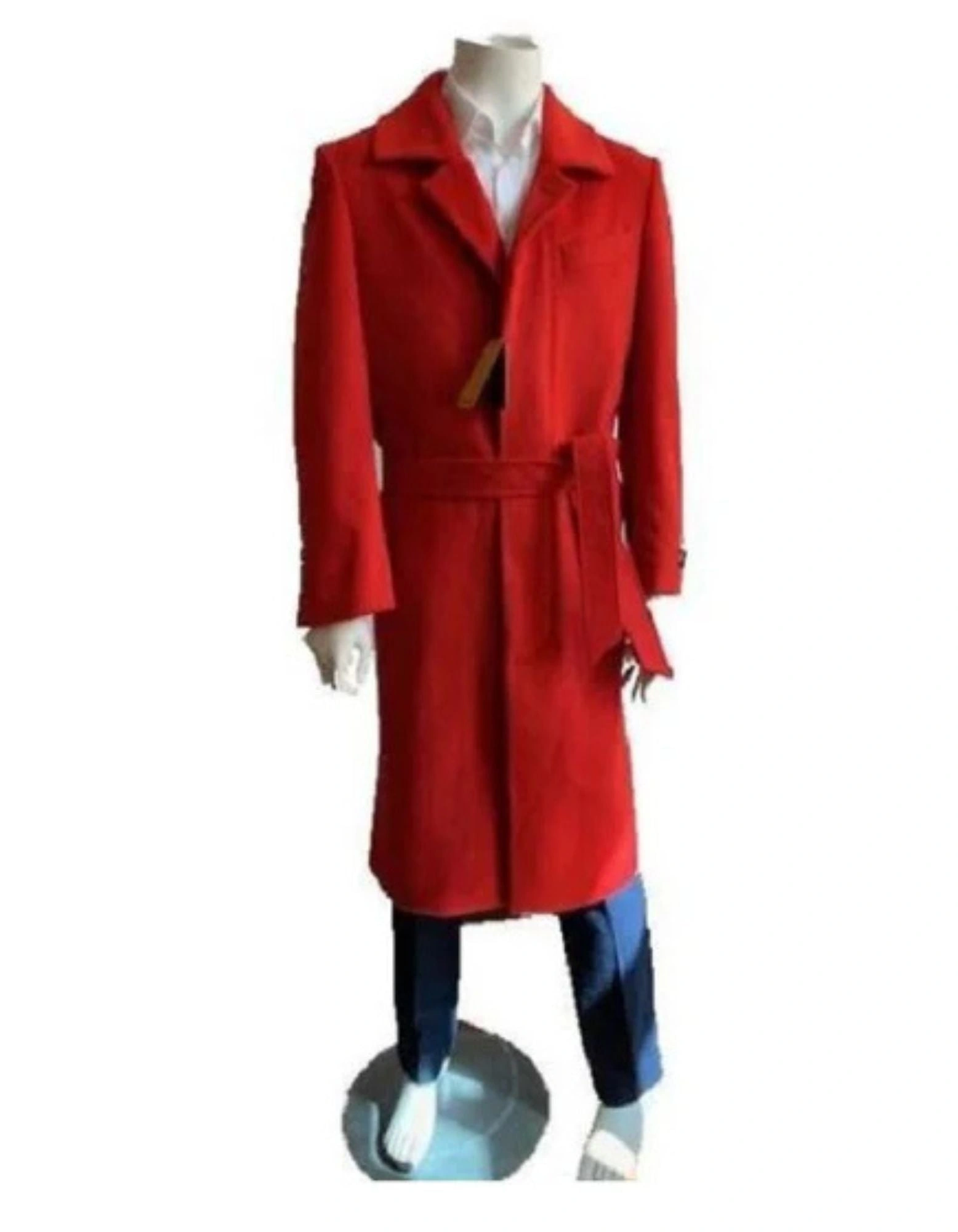 Roter Herren Mantel Woll Trenchcoat Lang Klassisch Stilvoll Winter Herrenbekleidung Trend